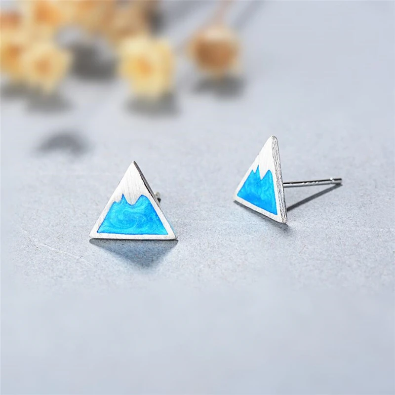 Blue Mount Fuji Cute Mini Fresh Silver Color Temperament Personality Trendy Female Stud Earrings SEA124