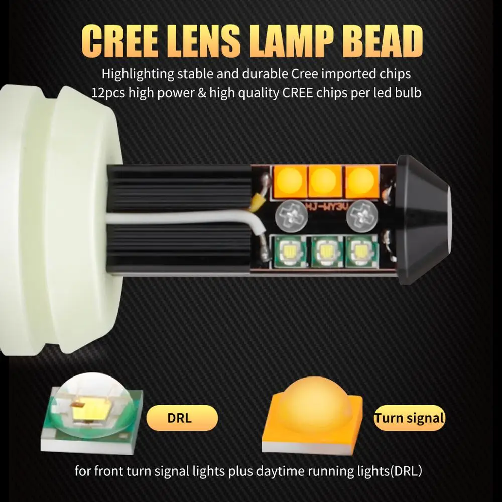 AILEO High Quality Dual Color 1156 7506 BA15S P21W LED Canbus Turn Signal Lights Error Free DRL 8SMD 12V 3000LM 48W White+Yellow