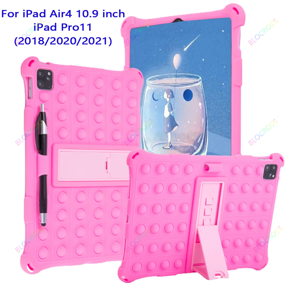 

Kids Case for IPad Air4(10.9")Pop Push It Silicone Stand with Shoulder Strap Pen Protective Case for IPad Pro11(2018-2021)Fundas