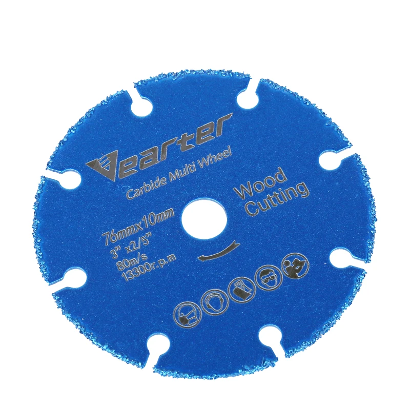 Vearter 76mm×10mm Vacuum Brazed Tungsten Carbide Circular Saw Blade Wood Cutting Disc Multitool Wheel For Angle Grinder Woodwork