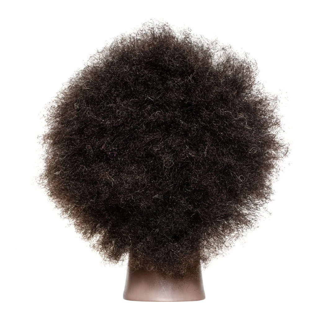 DUNIButter-Tête de Mannequin Afro en Cheveux Humains pour Salon de Coiffure, Entraînement à la Pratique du Tressage