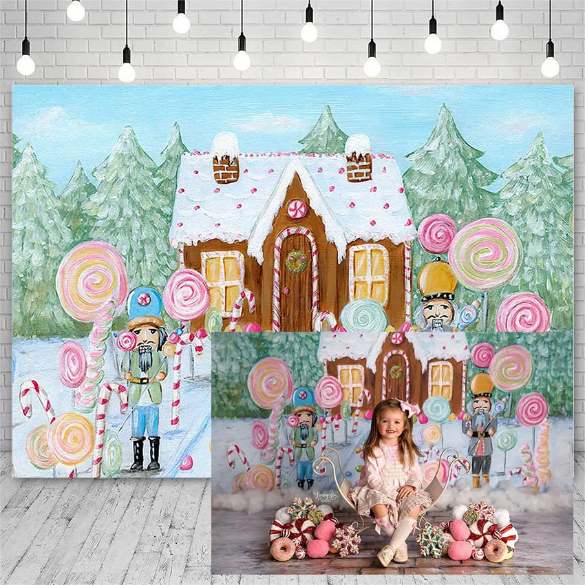 Avezano Backdrops Birthday Party Winter Candy Soldier Lollipop House Pine Decor Photography Backgrounds Photo Studio Photozone