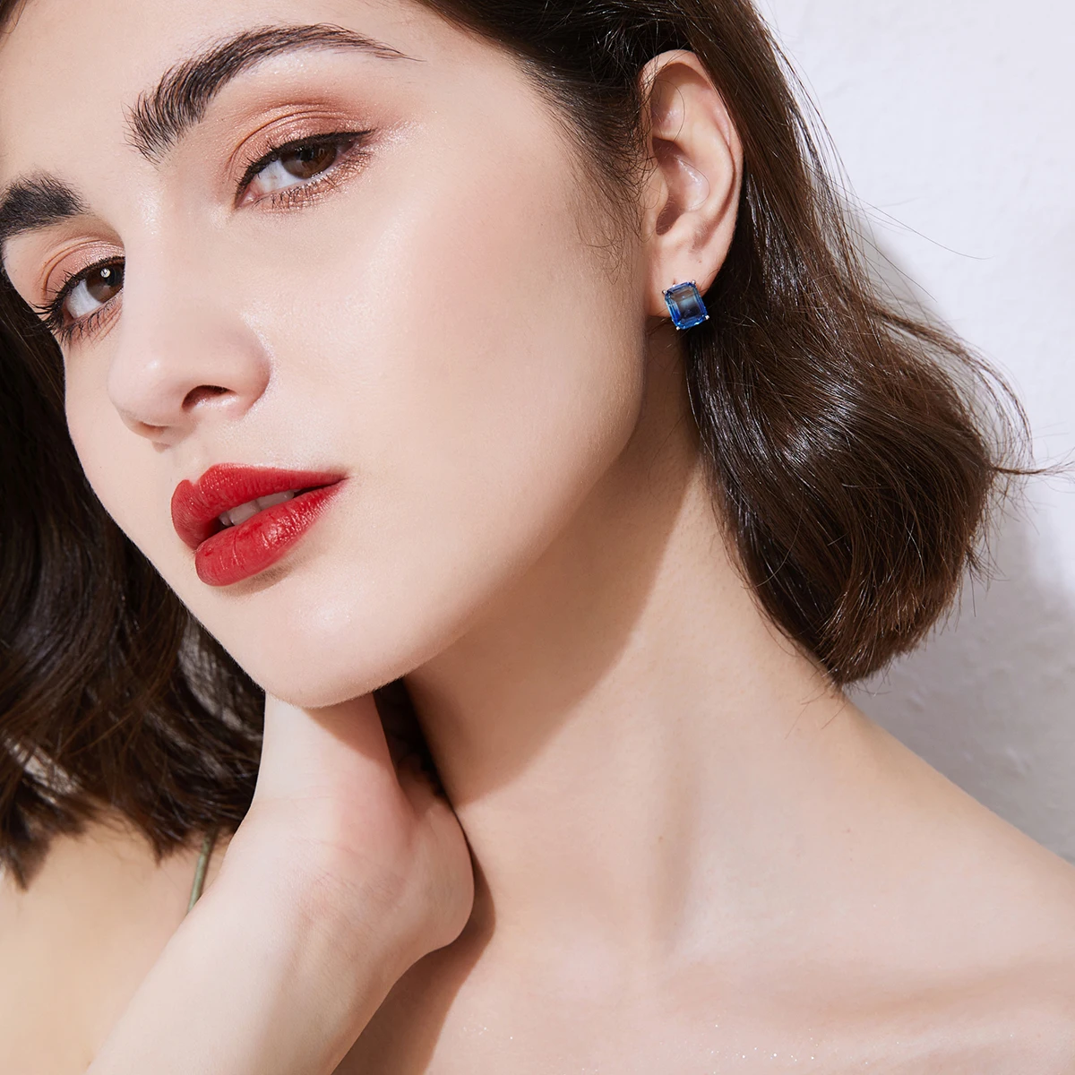 LUOTEEMI Square Blue Purple CZ Stud Earrings for Women Cute Wedding Engagement Fashion Jewelry Sweet Girls Christmas Gifts