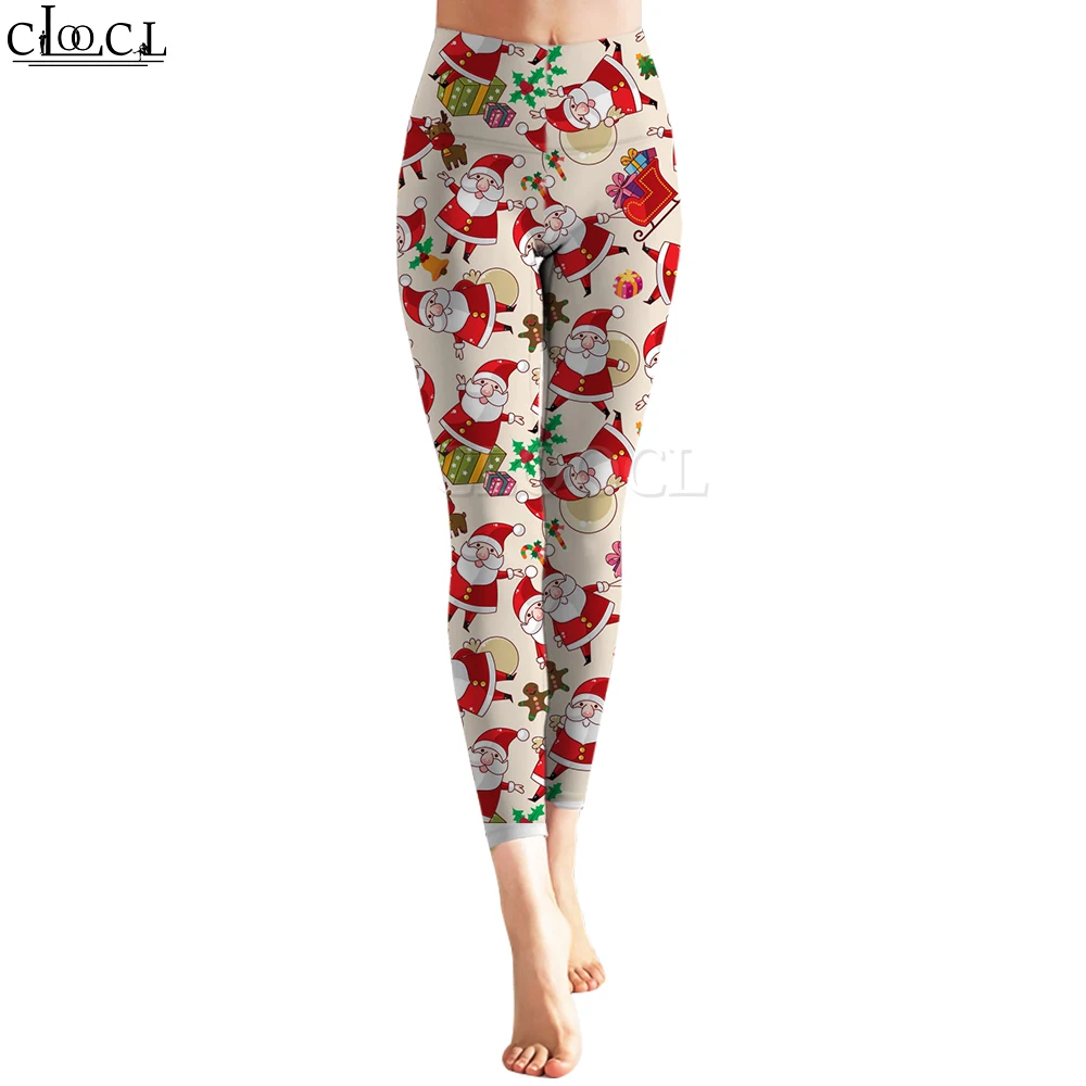 CLOOCL Leggings da donna Regalo di Natale Babbo Natale Leggings elasticizzati a vita alta stampati per pantaloni da jogging sportivi all'aria aperta femminili