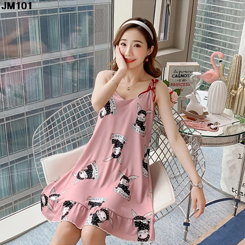 Summer Fashion Suspender Pajamas Skirt Harajuku Women Strawberry Pattern Pink Nightdress Casual Cute Comfortable Sexy Nightgown