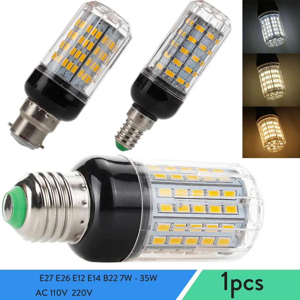 LED Corn Light Bulbs E27 E26 E12 E14 B22 7W - 35W High Power Table Desk Lamps Spotlights for Home Indoor AC 110V 220V 230V 240V