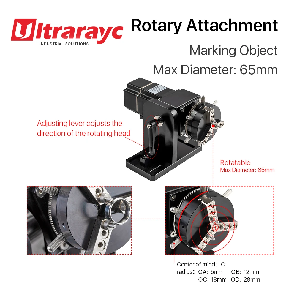 Ultrarayc Rotary Engraving Attachment with Three Metal Adjustable Chucks Max Dia.65mm with Motor & Driver for Fiber Marking