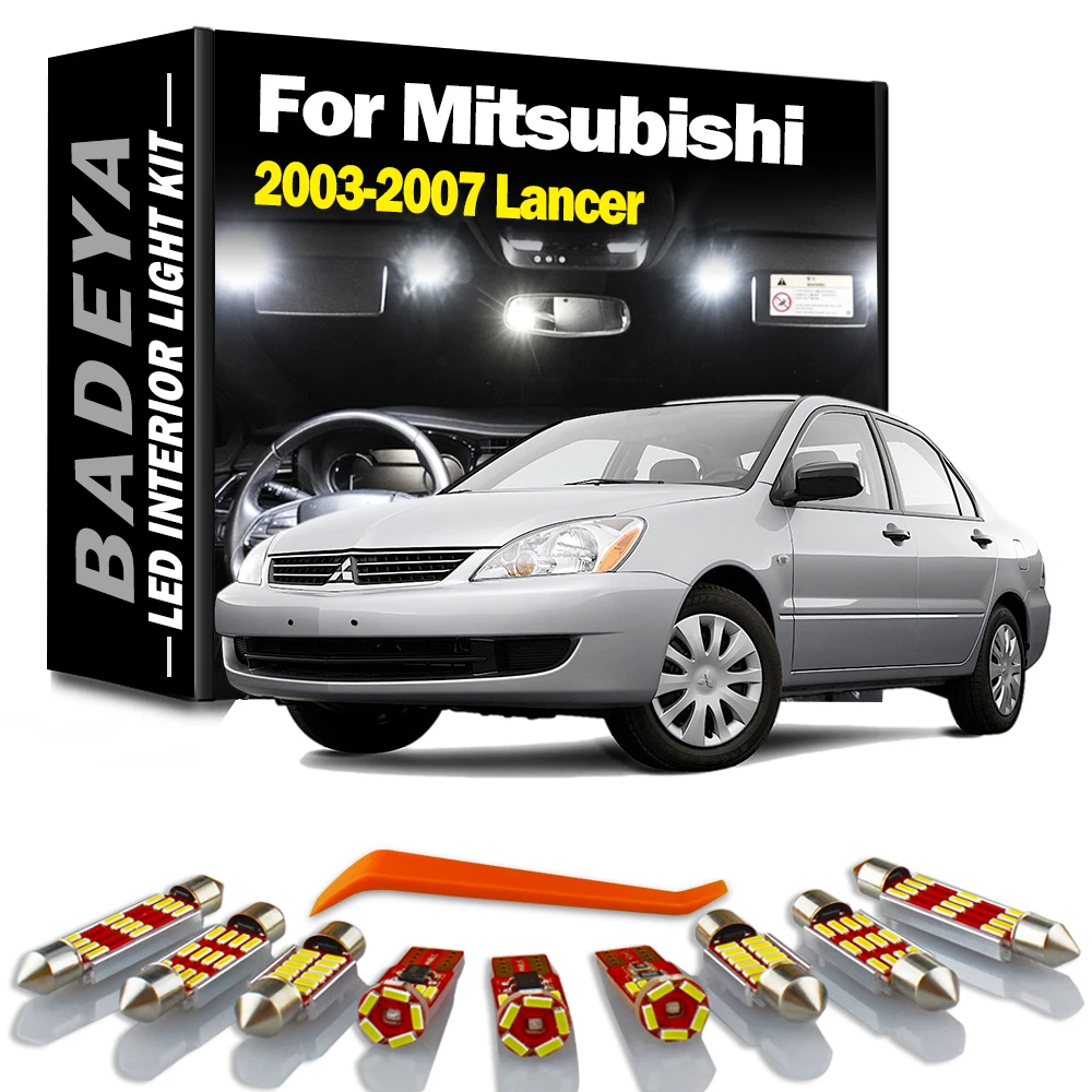 BADEYA 9Pcs Car LED Interior Lights Package Kit For 2003 2004 2005 2006 2007 Mitsubishi Lancer Map Trunk Dome License Plate Lamp