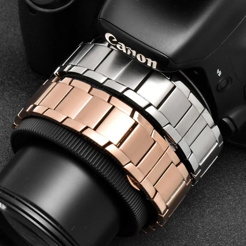 22mm Stainless Steel for Armani AR2452 AR2453 AR2448 Watch Strap Watchband Butterfly Buckle  Black Silver Rose Gold