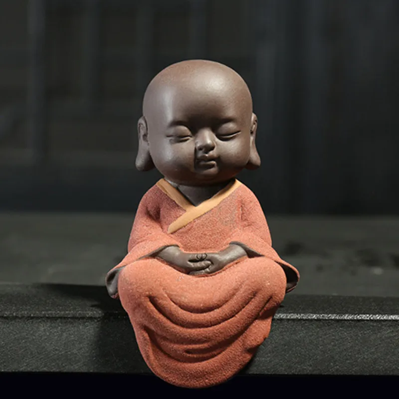 Monjes de estatuas de buda hechas a mano, accesorios de té, mascota de té, arena púrpura, monje de buda, decoración del hogar, decoración del coche, adorno de cerámica Zisha