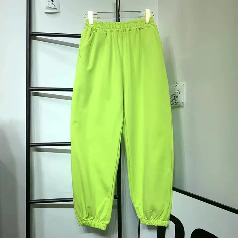 Spring Leisure Elastic Waist Loose Sport Pants Women Straight Trousers New Korean Style Candy Color Harem Pants Girl Students