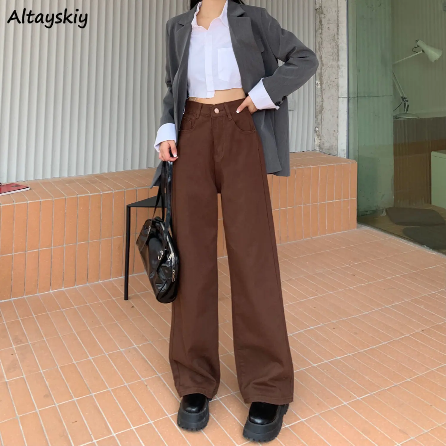 Loose Mopping Full Length Jeans Women Autumn Winter All-match High Waist Trousers Korean Style Streetwear Zipper Fly Vintage New