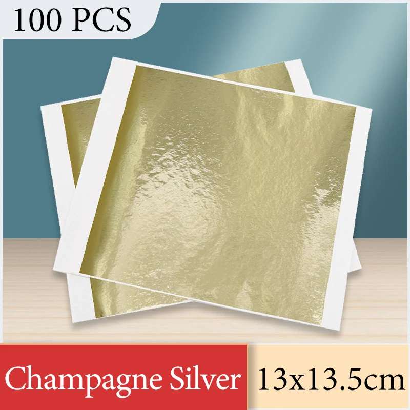 13x13.5cm Champagne Silver Foil Paper Gold Leaf Sheets in Arts Furniture Nail Decorations Paintings Gilding 100pcs Craft Paper