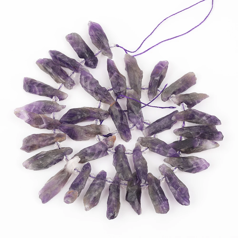 Approx 35-42Pcs/Strands Natural Amethysts Quartz Chunky Point Loose Beads Findings,Top Drilled Crystal Point Charms Necklace DIY