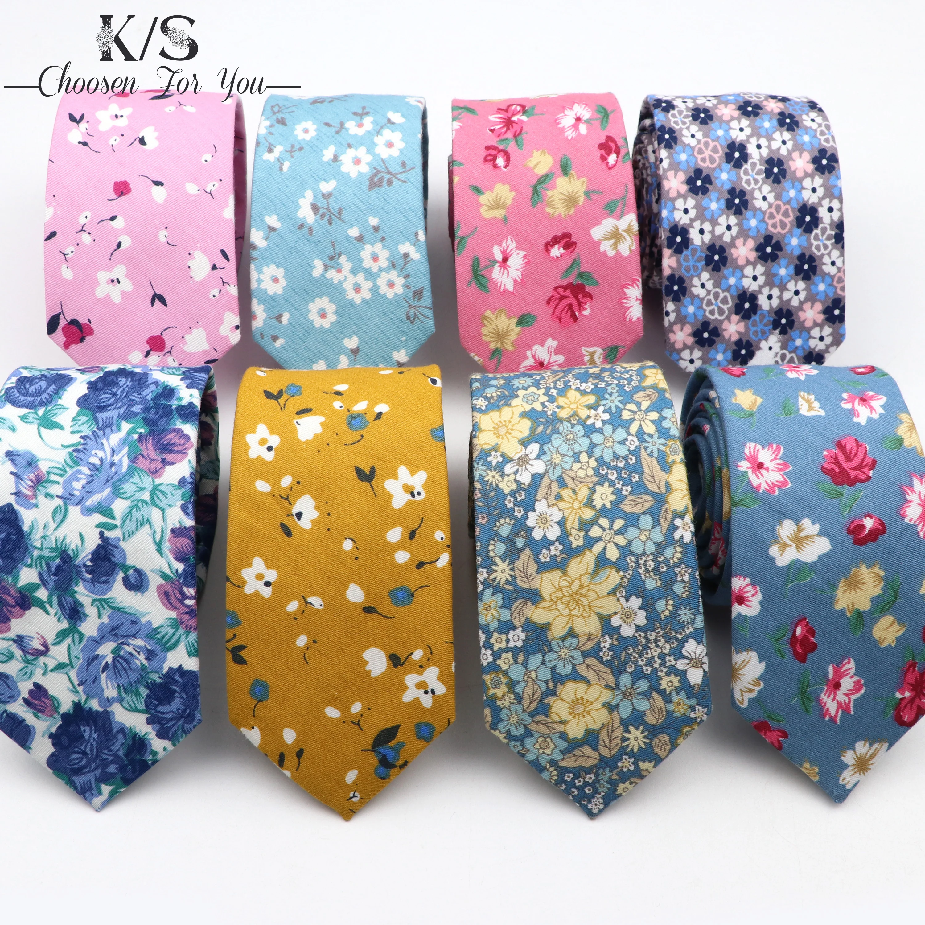 New Men's Floral Tie 100% Cotton Casual Yellow Red Blue Flower 6CM Daily Wear Necktie Skinny Wedding Navy Slim Party Ties Gift