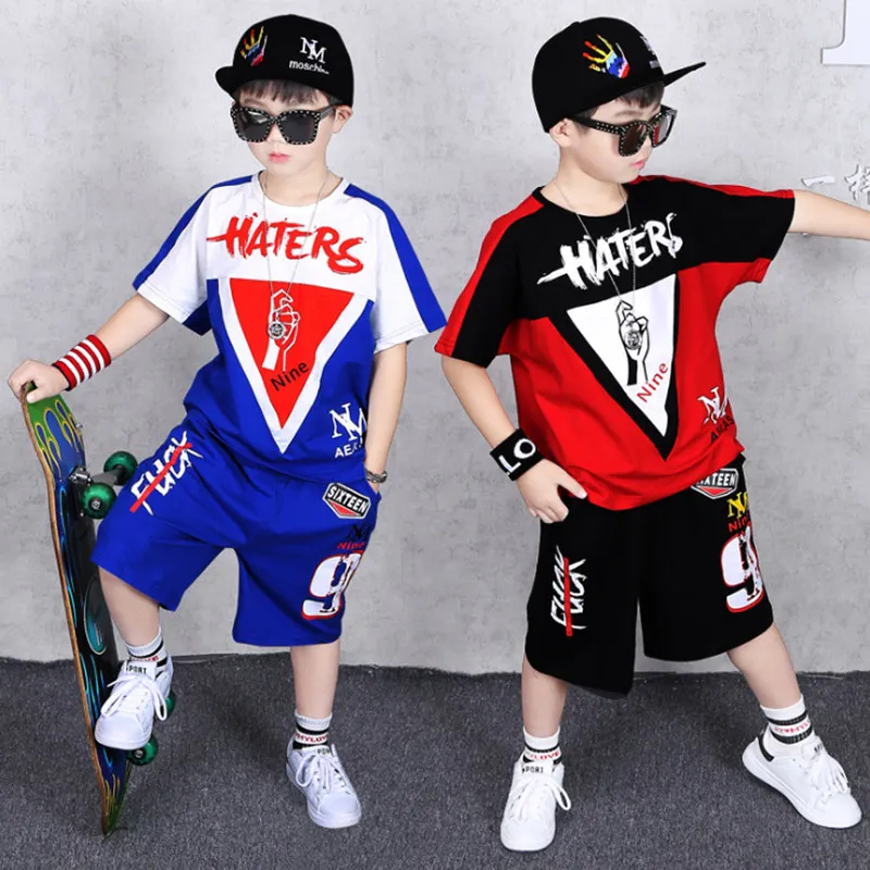 

Children Clothing Sports Suit Boy Summer Set Two-piece Children's Wear stitching suit 4 6 8 10 12 14 16 Years old Child clothes