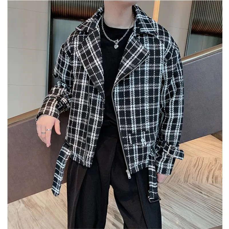 

2022 Brand Clothing Men Spring High Quality Casual Jackets/Man Business Fashion Plaid Coat Man Diagonal zipper Design Jacket