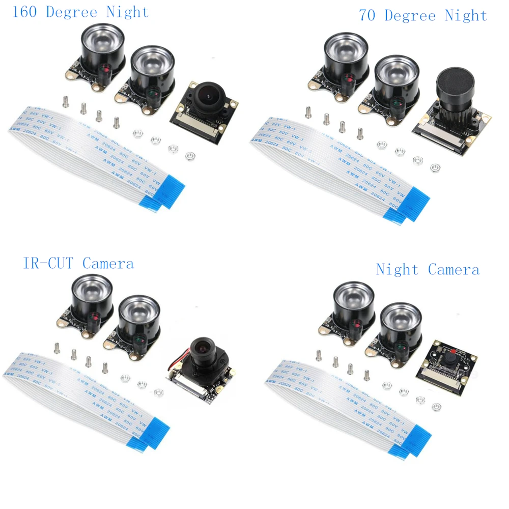 New 1080p 5MP IR Night Vision Camera 70° 160° Fish Eye Lens Auto IR-CUT Camera w/ 2pcs LED light for Raspberry Pi 4 3B+ Zero W