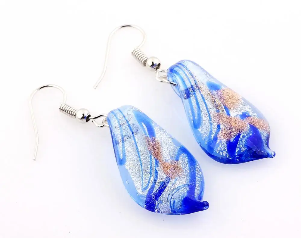 QianBei Colorful Leaf Murano Glass Hook Earrings Fashion Jewelry Charm Party Wedding Xmas Gift