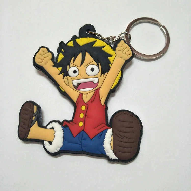 One Anime Piece Luffy Figure Keychain Double-Side Key Chain Car Bag Pendant 3D Keyring Mix 24pcs/lot wholesale High Quality