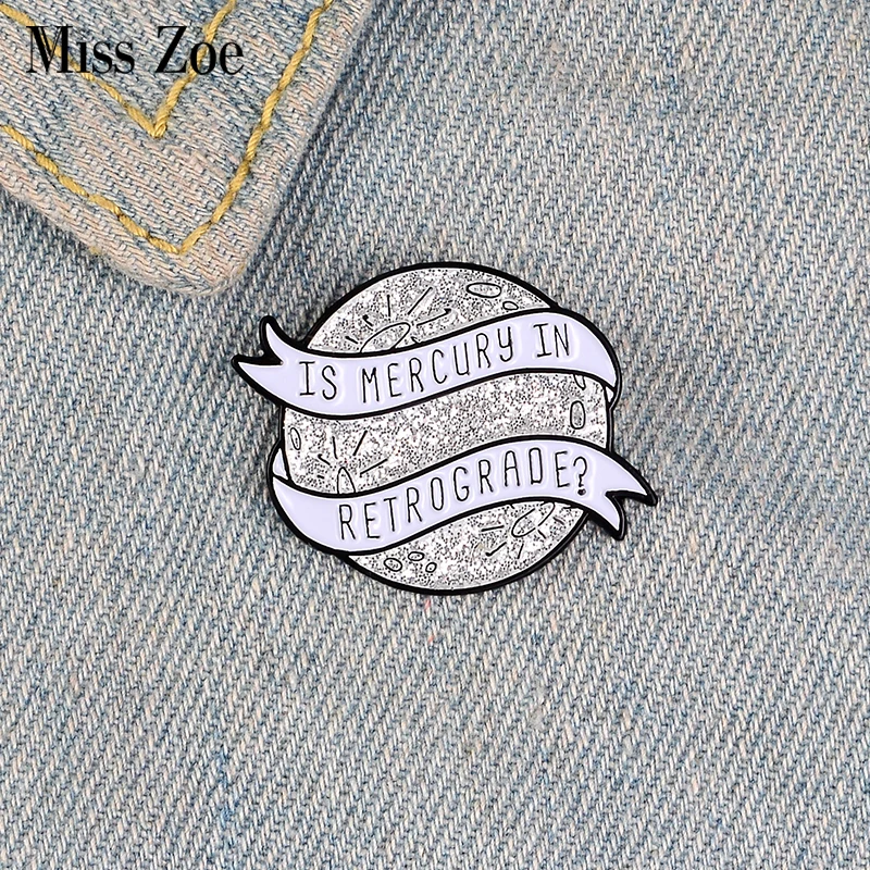 Mercury Retrograde Enamel Pin Custom Stars Brooches for Shirt Lapel Backpack Astrology Badge Jewelry Gift for Fans Friends