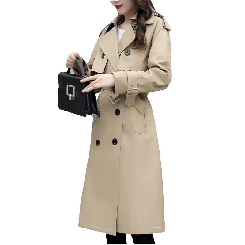 2022 spring women's new Windbreaker women's medium long Korean popular slim over the knee long autumn overcoat