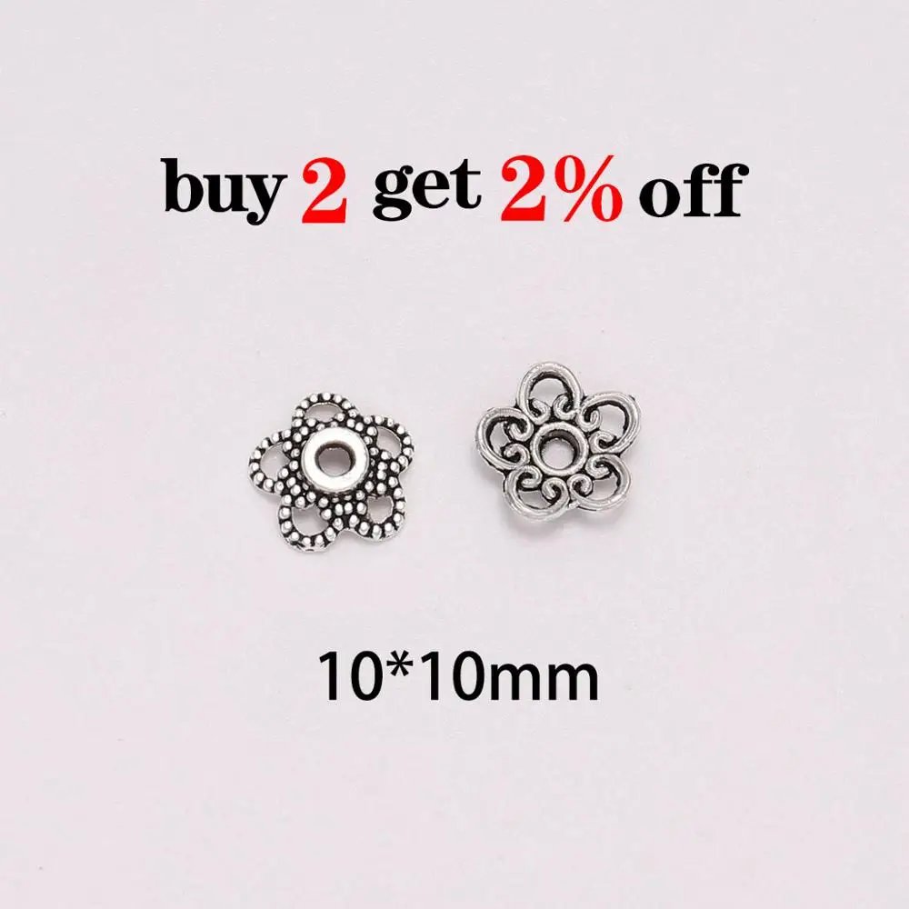 50pcs/Lot 10mm 5 Petals Hollowed Flower Loose Sparer End Bead Caps For Jewelry Making Finding DIY Bracelet Accessories Component