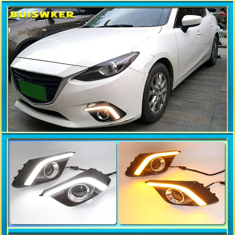 

DRL для Mazda 3 Mazda3 Axela 2014 2015 2016 светодиодный ные дневные ходовые огни дневной свет противотуманная лампа с указателем поворота