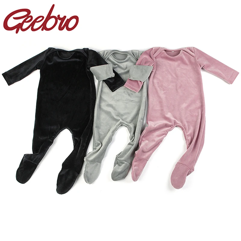 

Geebro Newborn Boys Girls Long sleeves Jumpsuits Soft Warm Velvet Stretches Footies Beanie Baby Romper Bodysuits Outfits Clothes