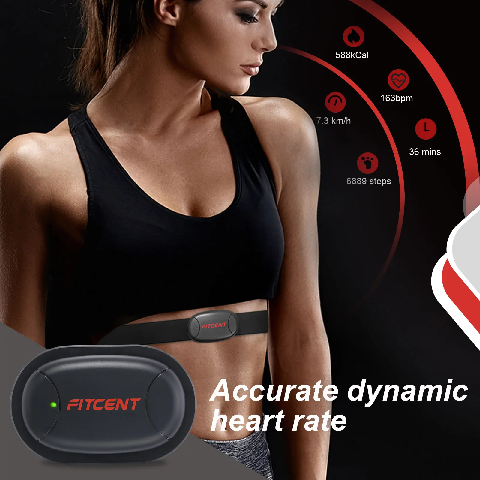 FITCENT-Sangle de poitrine avec chargeur sans fil pour homme et femme, moniteur de fréquence cardiaque, ceinture de sport, capteur ENTER HR,