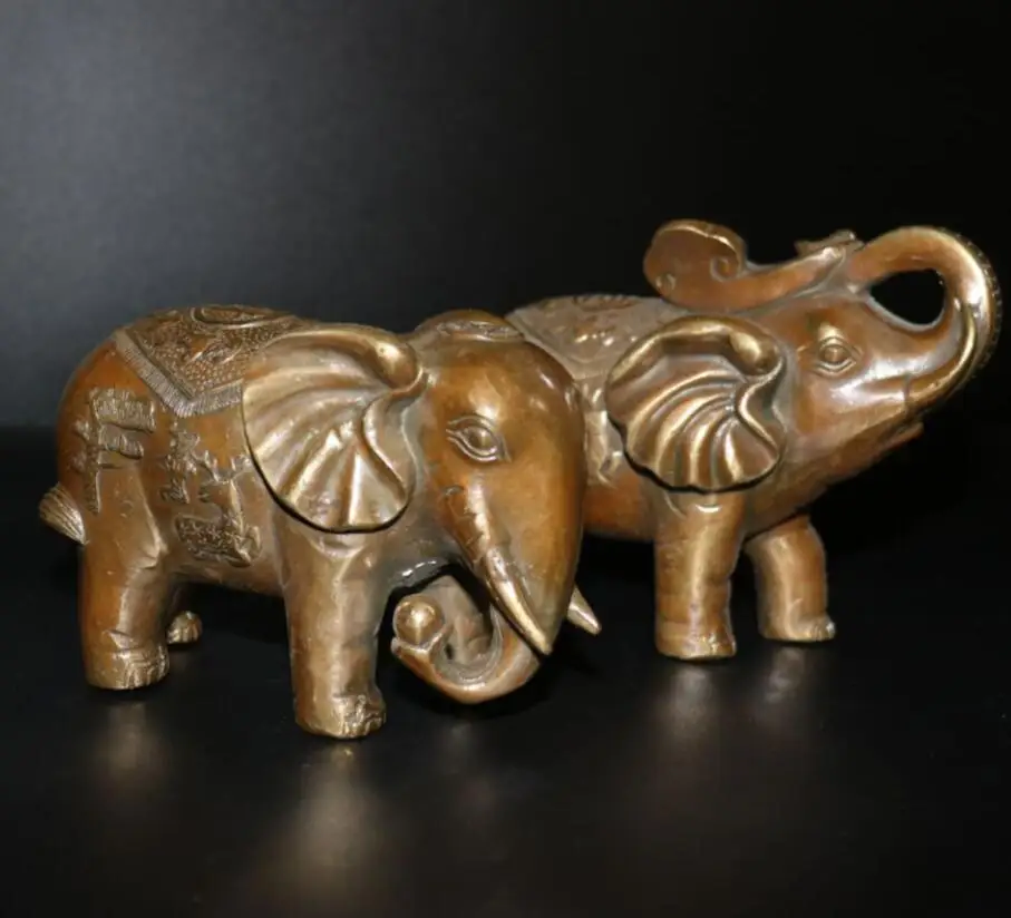 

China archaize brass elephant crafts statue A pair