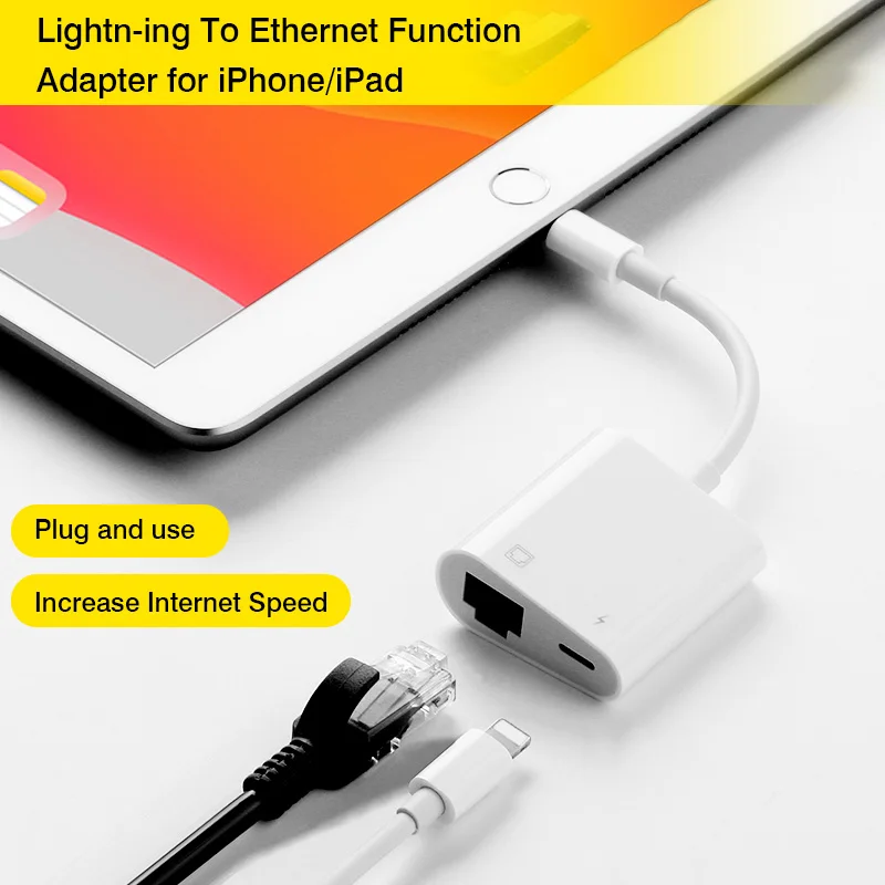 JR45 Lightn-ing To Ethernet Function Adapter For iPhone iPad iPod Touch Device Switch To Wired Network Fast Charging Converter