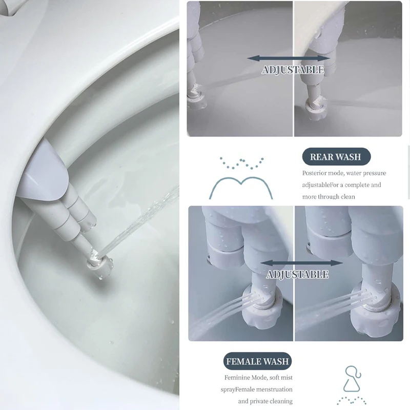 Ecofresh Bidet Attachment Ultra-Slim Toilet Seat Attachment Dual Nozzle Bidet Adjustable Water Pressure Non-Electric Ass Sprayer