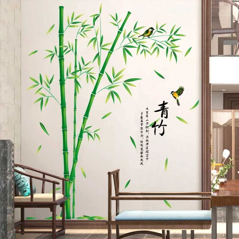 Green Bamboo Wall Stickers Retro Chinese Tree Wallstickers Teenager Home Office Decor Living Room Bedroom Decoration Aesthetic