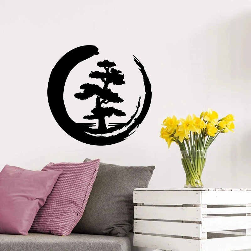 Large Enso Tree Of Life Zen Circle Buddhism Yoga Wall Sticker Bedroom Tree Of Life Buddha Yoga Wall Decal Living Room Vinyl