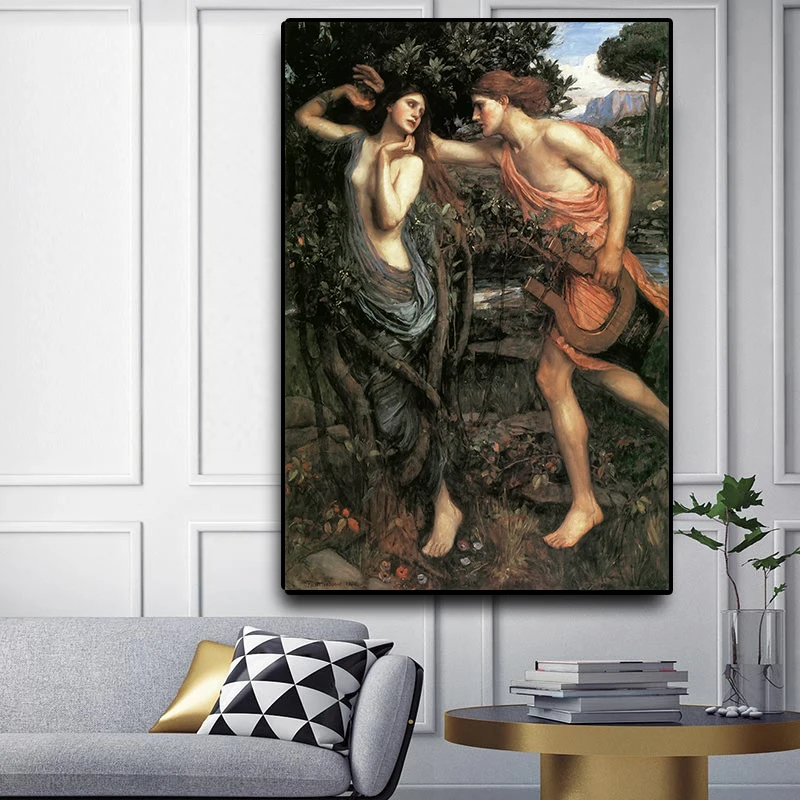 Citon Canvas oil painting John William Waterhouse《Apollo and Daphne》Artwork Poster Picture Modern Wall Art decor Home Decoration