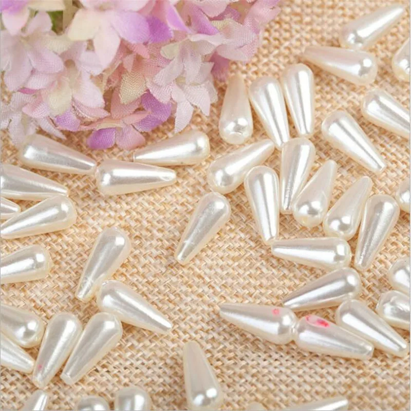 100pcs 6*10mm 6*14mm  8*15mm Water Drop Round White Pearl Imitation Plastic ABS Beads For  Garment Bags Shoes Loose Pearls  DIY