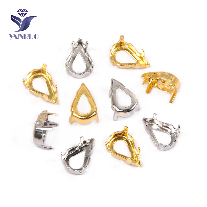 YANRUO 4300 Pear Shaped Copper Settings DIY Sewing Silver Gold Claw Strass Rhinestones Crystal Jewelry Element