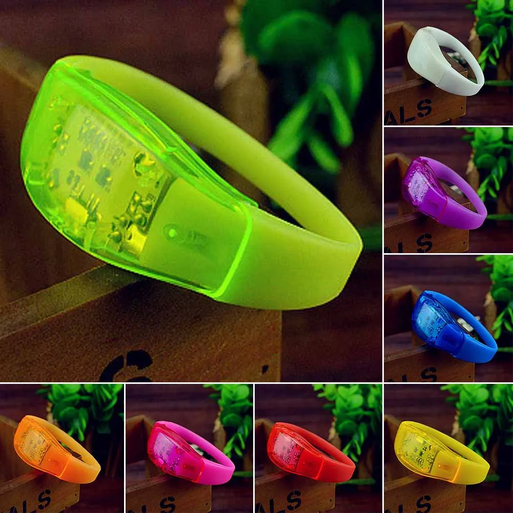 3pcs Luminous LED bracelet Sound vibration luminescence Silicone Bracelet Birthday Party Bracelet Event Supplies  decoration