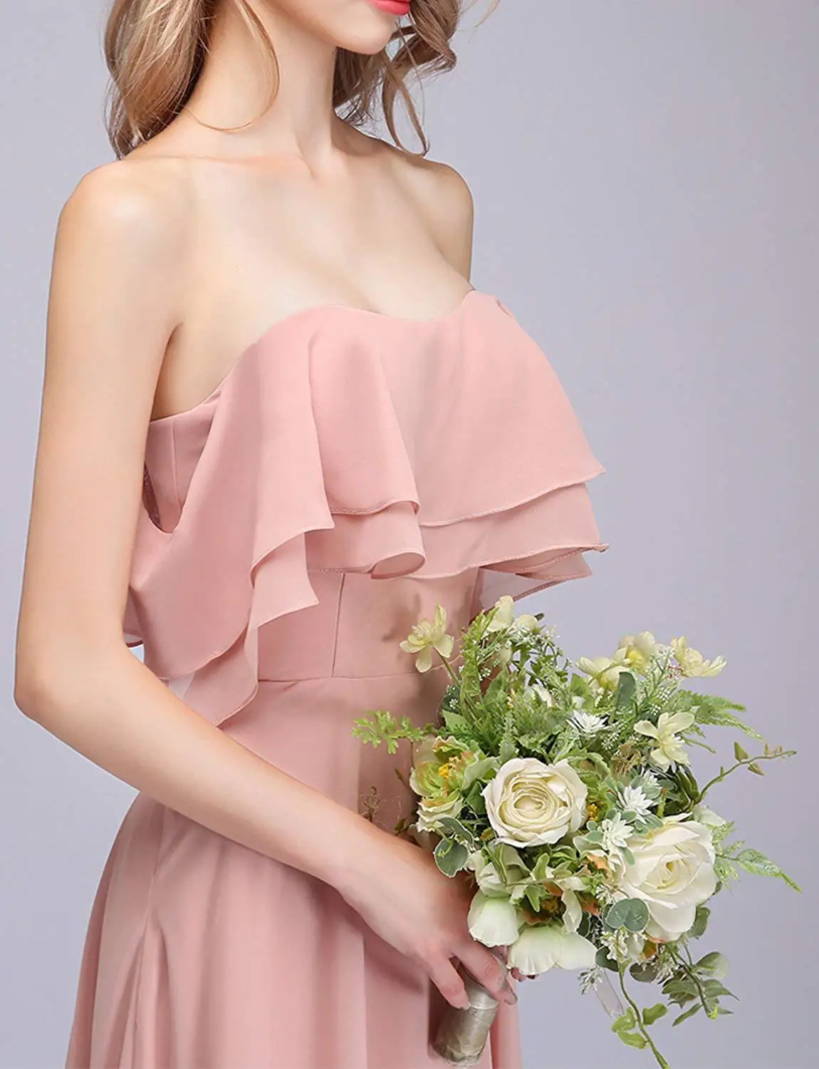 CloverBridal 오프 숄더 쉬폰 저렴한 신부 들러리 드레스 바닥 길이 A-line robe de soirée de mariage WB9929