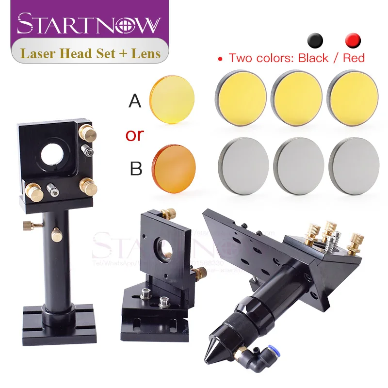 Startnow CO2 Laser Head Kit 20mm Focus Lens & 25mm Mo Si Mirror Mount Holder For DIY CNC Cutting Machine Metal Base Spare Parts