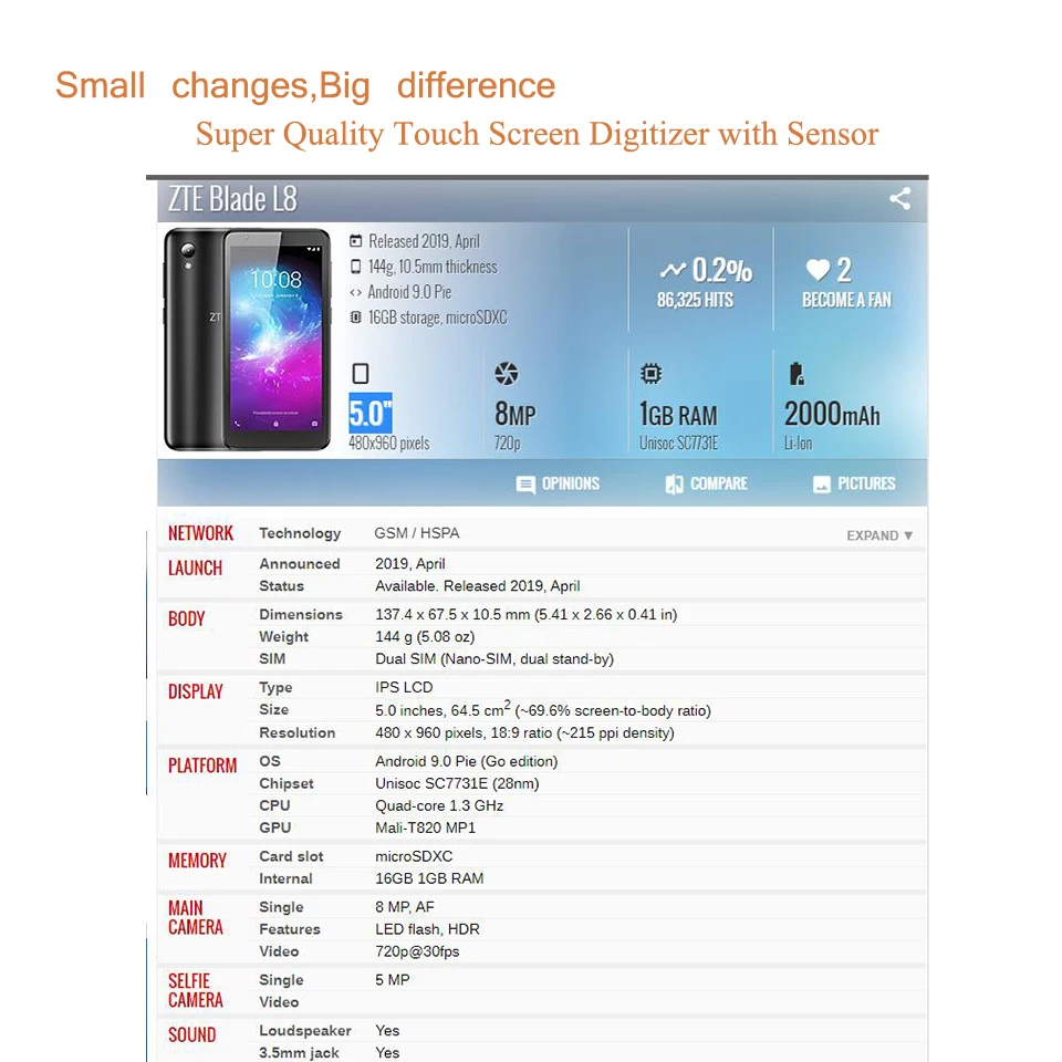 Imagem -02 - Digitalizador de Zpara Zte Blade l8 Sensor de Vidro Frontal e Externo a3 Lite2023 Substituição de Lentes de Vidro em Lcd