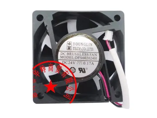 

Young Lin DFS602024H DC 24V 0.17A 60x60x20mm 2-Wire Server Cooling Fan