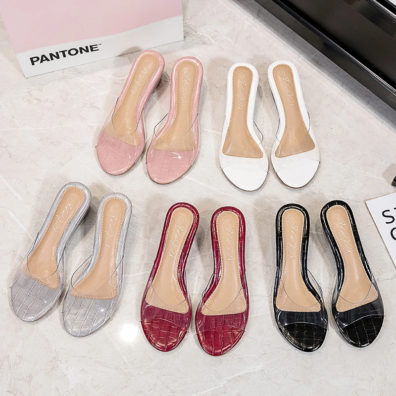 2020 SummerTransparent Slippers Women Fashion Comfortable Wedges Sandals Women Low-heeled 4.5CM Shallow Women Slides Beach Shoes