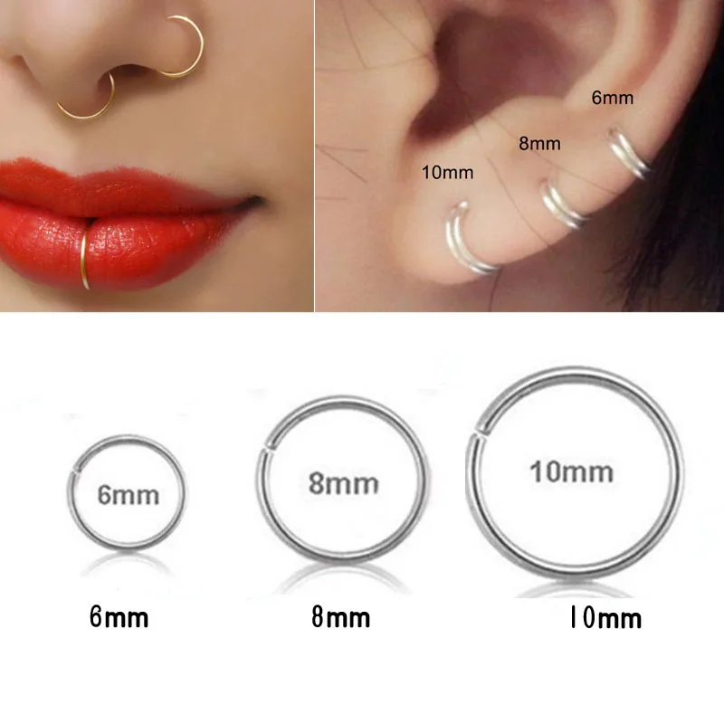 925 silver nose ring lip ring piercing jewelry for women cartilage tragus helix hoop earring small tiny seamless little sleeper