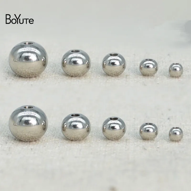 BoYuTe (100 Pieces/Lot) 2-3-4-5-6-8-10MM Round Stainless Steel Spacer Beads Jewelry Making Handmade Diy Materials Wholesale