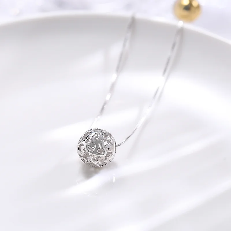 Hollow Heart Necklace 925 Sterling Silver Ball Pendant Couple Lover Birthday Gift Fine Jewelry Accessories Customized Wholesale