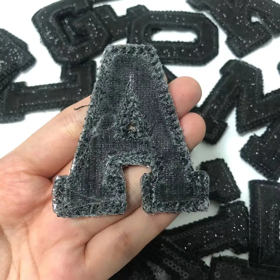 Black Sequins Letter Alphabet Patch For Clothes Iron On Garment Accessories Embroidered Applique Decoration Repair Patches