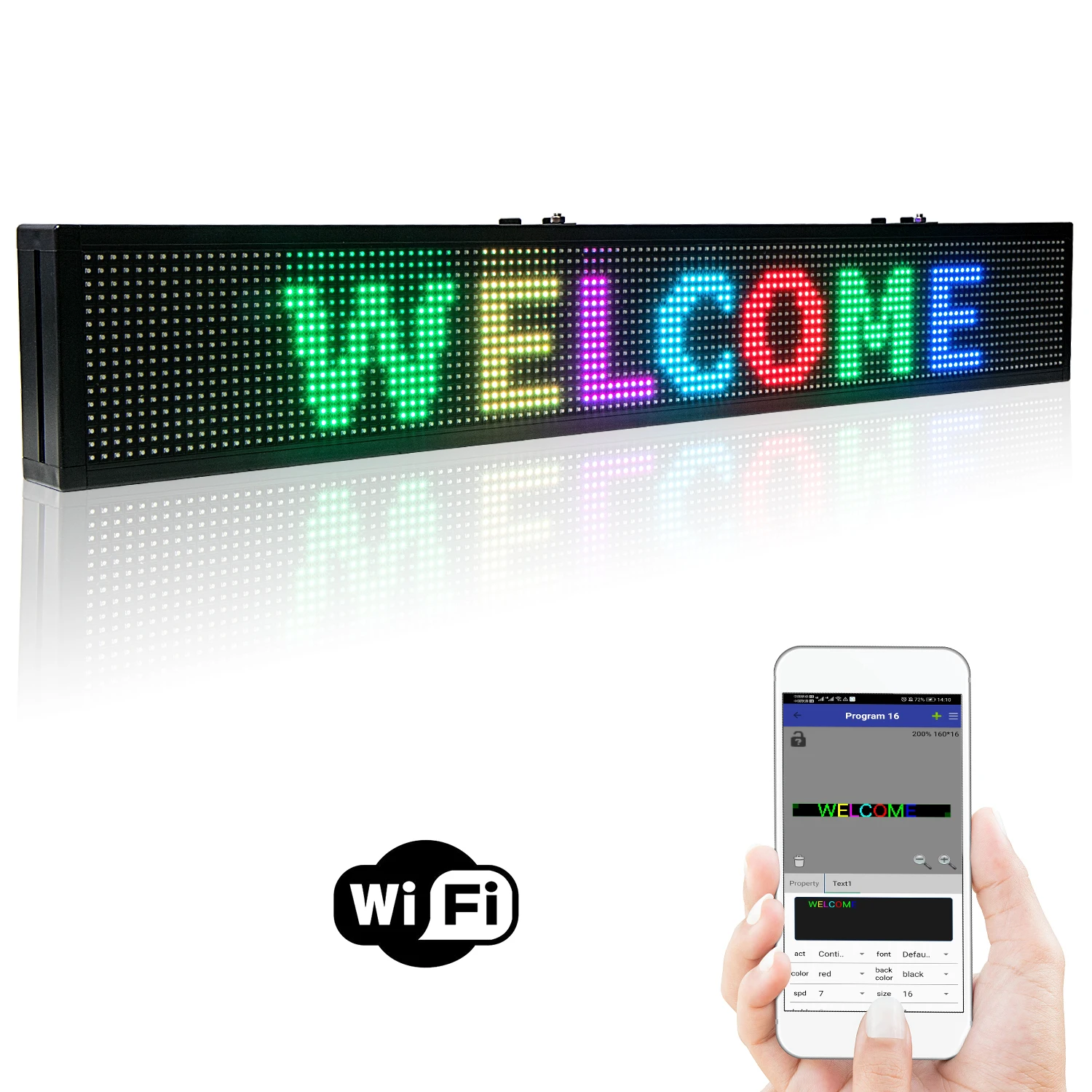 125CM WiFi LED insegne pubblicitarie RGB 7 colori SMD Display vetrina, messaggio di scorrimento programmabile tramite WiFi u-disk