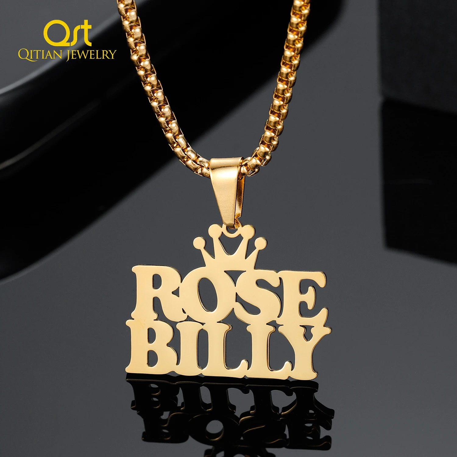 

Customized Crown Name Necklace Double Names Pendant Gold Stainless Steel Jewelry Nameplate Chain For Women/Men Charm Jewelry Gif